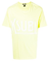 gelbgrünes bedrucktes T-Shirt mit einem Rundhalsausschnitt von Ksubi