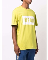 gelbgrünes bedrucktes T-Shirt mit einem Rundhalsausschnitt von MSGM