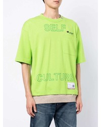gelbgrünes bedrucktes T-Shirt mit einem Rundhalsausschnitt von Maison Mihara Yasuhiro
