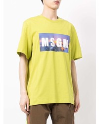 gelbgrünes bedrucktes T-Shirt mit einem Rundhalsausschnitt von MSGM