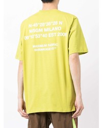 gelbgrünes bedrucktes T-Shirt mit einem Rundhalsausschnitt von MSGM