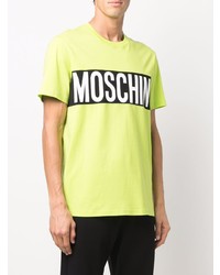 gelbgrünes bedrucktes T-Shirt mit einem Rundhalsausschnitt von Moschino