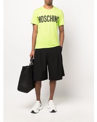 gelbgrünes bedrucktes T-Shirt mit einem Rundhalsausschnitt von Moschino