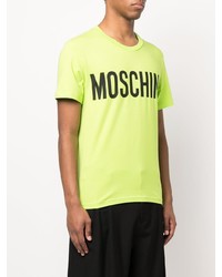 gelbgrünes bedrucktes T-Shirt mit einem Rundhalsausschnitt von Moschino