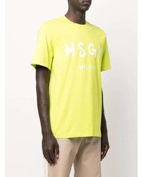 gelbgrünes bedrucktes T-Shirt mit einem Rundhalsausschnitt von MSGM