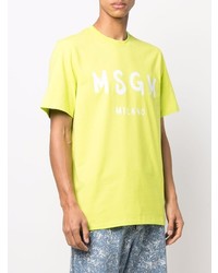 gelbgrünes bedrucktes T-Shirt mit einem Rundhalsausschnitt von MSGM