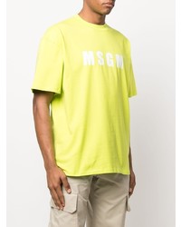 gelbgrünes bedrucktes T-Shirt mit einem Rundhalsausschnitt von MSGM