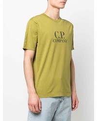 gelbgrünes bedrucktes T-Shirt mit einem Rundhalsausschnitt von C.P. Company