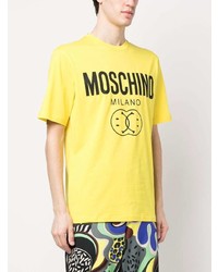 gelbgrünes bedrucktes T-Shirt mit einem Rundhalsausschnitt von Moschino