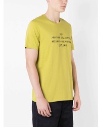 gelbgrünes bedrucktes T-Shirt mit einem Rundhalsausschnitt von Armani Exchange