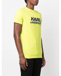 gelbgrünes bedrucktes T-Shirt mit einem Rundhalsausschnitt von Karl Lagerfeld