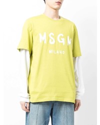 gelbgrünes bedrucktes T-Shirt mit einem Rundhalsausschnitt von MSGM