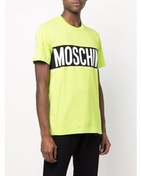 gelbgrünes bedrucktes T-Shirt mit einem Rundhalsausschnitt von Moschino