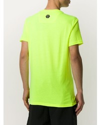 gelbgrünes bedrucktes T-Shirt mit einem Rundhalsausschnitt von Philipp Plein