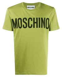gelbgrünes bedrucktes T-Shirt mit einem Rundhalsausschnitt von Moschino