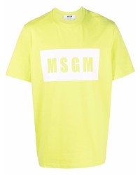 gelbgrünes bedrucktes T-Shirt mit einem Rundhalsausschnitt von MSGM