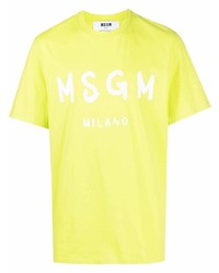 gelbgrünes bedrucktes T-Shirt mit einem Rundhalsausschnitt von MSGM