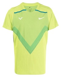 gelbgrünes bedrucktes T-Shirt mit einem Rundhalsausschnitt von Nike
