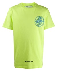 gelbgrünes bedrucktes T-Shirt mit einem Rundhalsausschnitt von Off-White
