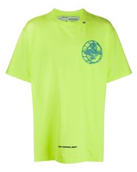 gelbgrünes bedrucktes T-Shirt mit einem Rundhalsausschnitt von Off-White