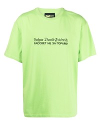 gelbgrünes bedrucktes T-Shirt mit einem Rundhalsausschnitt von PACCBET