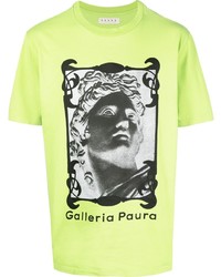 gelbgrünes bedrucktes T-Shirt mit einem Rundhalsausschnitt von Paura