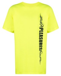 gelbgrünes bedrucktes T-Shirt mit einem Rundhalsausschnitt von Pleasures