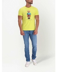 gelbgrünes bedrucktes T-Shirt mit einem Rundhalsausschnitt von Polo Ralph Lauren