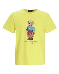 gelbgrünes bedrucktes T-Shirt mit einem Rundhalsausschnitt von Polo Ralph Lauren