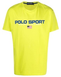 gelbgrünes bedrucktes T-Shirt mit einem Rundhalsausschnitt von POLO RALPH LAUREN SPORT