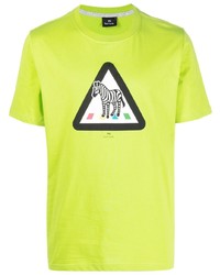 gelbgrünes bedrucktes T-Shirt mit einem Rundhalsausschnitt von PS Paul Smith
