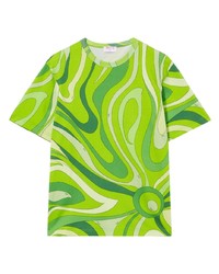 gelbgrünes bedrucktes T-Shirt mit einem Rundhalsausschnitt von PUCCI