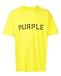 gelbgrünes bedrucktes T-Shirt mit einem Rundhalsausschnitt von purple brand