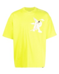 gelbgrünes bedrucktes T-Shirt mit einem Rundhalsausschnitt von Represent