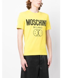 gelbgrünes bedrucktes T-Shirt mit einem Rundhalsausschnitt von Moschino