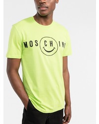 gelbgrünes bedrucktes T-Shirt mit einem Rundhalsausschnitt von Moschino