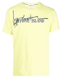 gelbgrünes bedrucktes T-Shirt mit einem Rundhalsausschnitt von Stone Island