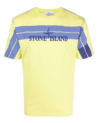 gelbgrünes bedrucktes T-Shirt mit einem Rundhalsausschnitt von Stone Island