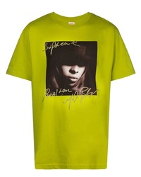 gelbgrünes bedrucktes T-Shirt mit einem Rundhalsausschnitt von Supreme