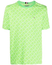 gelbgrünes bedrucktes T-Shirt mit einem Rundhalsausschnitt von Tommy Hilfiger