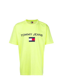 gelbgrünes bedrucktes T-Shirt mit einem Rundhalsausschnitt von Tommy Jeans