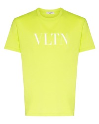gelbgrünes bedrucktes T-Shirt mit einem Rundhalsausschnitt von Valentino