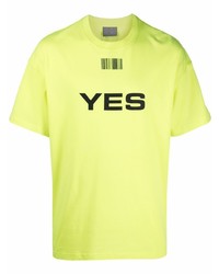 gelbgrünes bedrucktes T-Shirt mit einem Rundhalsausschnitt von VTMNTS