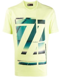 gelbgrünes bedrucktes T-Shirt mit einem Rundhalsausschnitt von Z Zegna