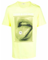 gelbgrünes bedrucktes T-Shirt mit einem Rundhalsausschnitt von Zadig & Voltaire