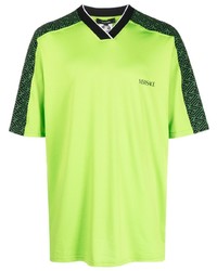 gelbgrünes bedrucktes T-Shirt mit einem V-Ausschnitt von Versace