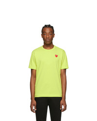gelbgrünes besticktes T-Shirt mit einem Rundhalsausschnitt