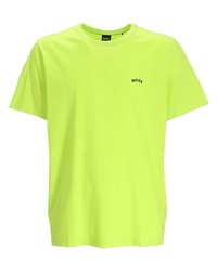 gelbgrünes besticktes T-Shirt mit einem Rundhalsausschnitt von BOSS