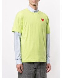 gelbgrünes besticktes T-Shirt mit einem Rundhalsausschnitt von Comme Des Garcons Play