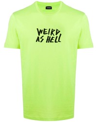 gelbgrünes besticktes T-Shirt mit einem Rundhalsausschnitt von Diesel